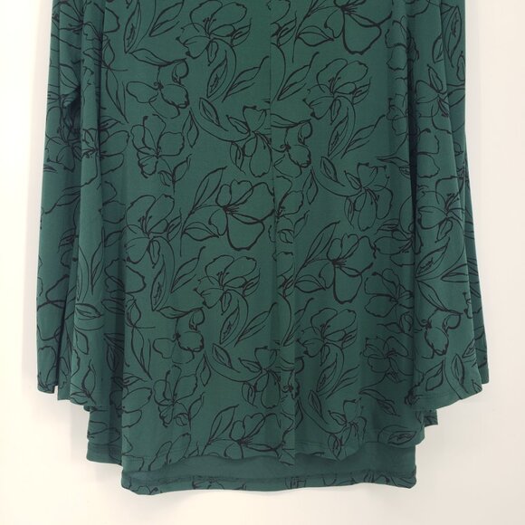 Lane Bryant Floral Print Keyhole Cut Out Blouse Top 22 Long Sleeves Green Black - Picture 8 of 9